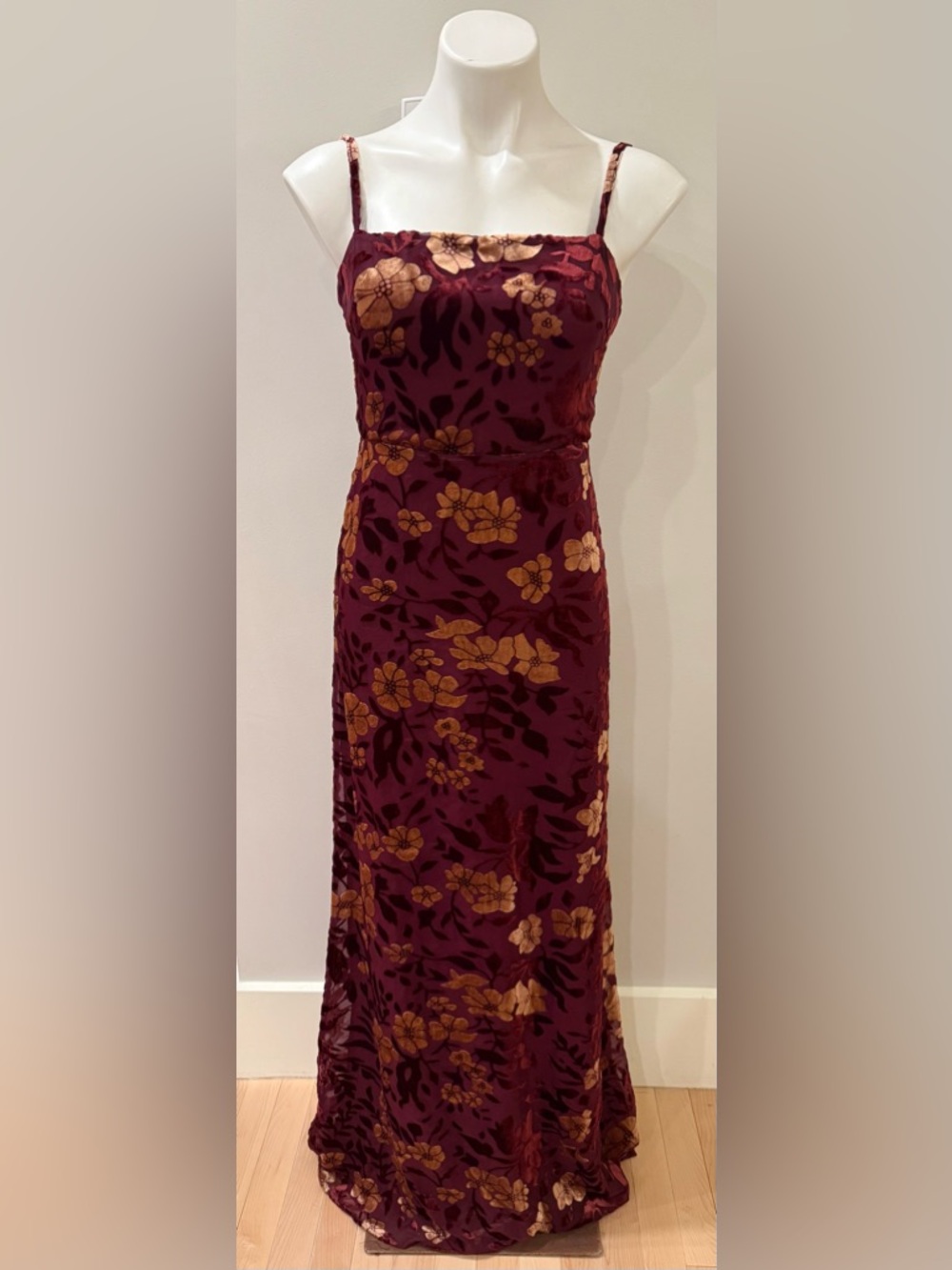 Lulu's Burgundy and Gold Floral Velvet Maxi Dress
